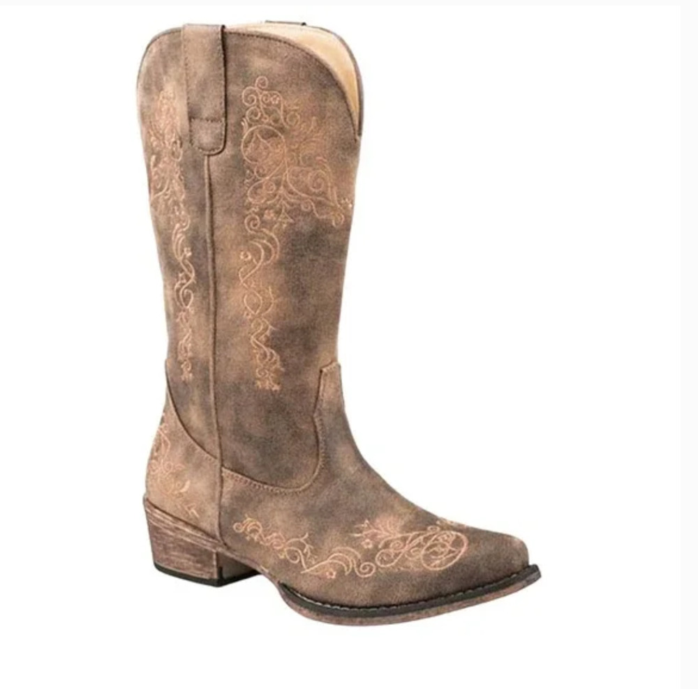 Roper Judith Cowboy Boots 7 Tan Brown NWOT Western Heel Embroidered Snip Toe